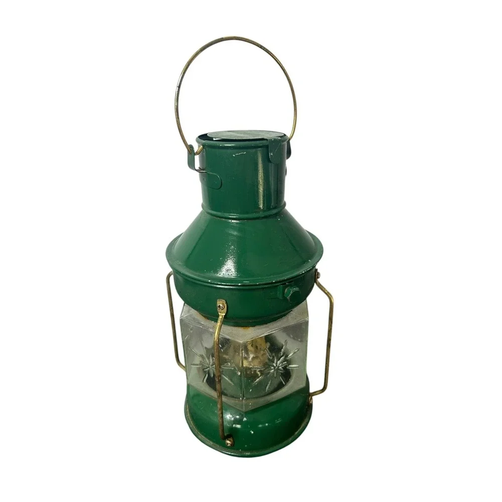 Vintage Hong‎ Kong Metal and Glass MCM Oil Lamp Lantern Starburst Green